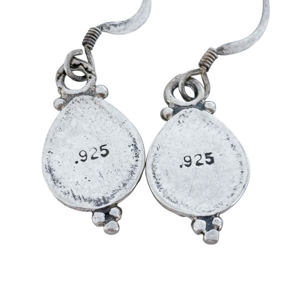 Estate Sterling Silver 925 Teardrop Orange Opal Dangle Earrings - Picture 5 of 7